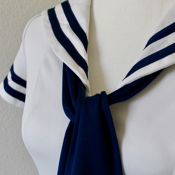 Vintage White & Navy Blue Sailor Dress - Picture 3 of 12